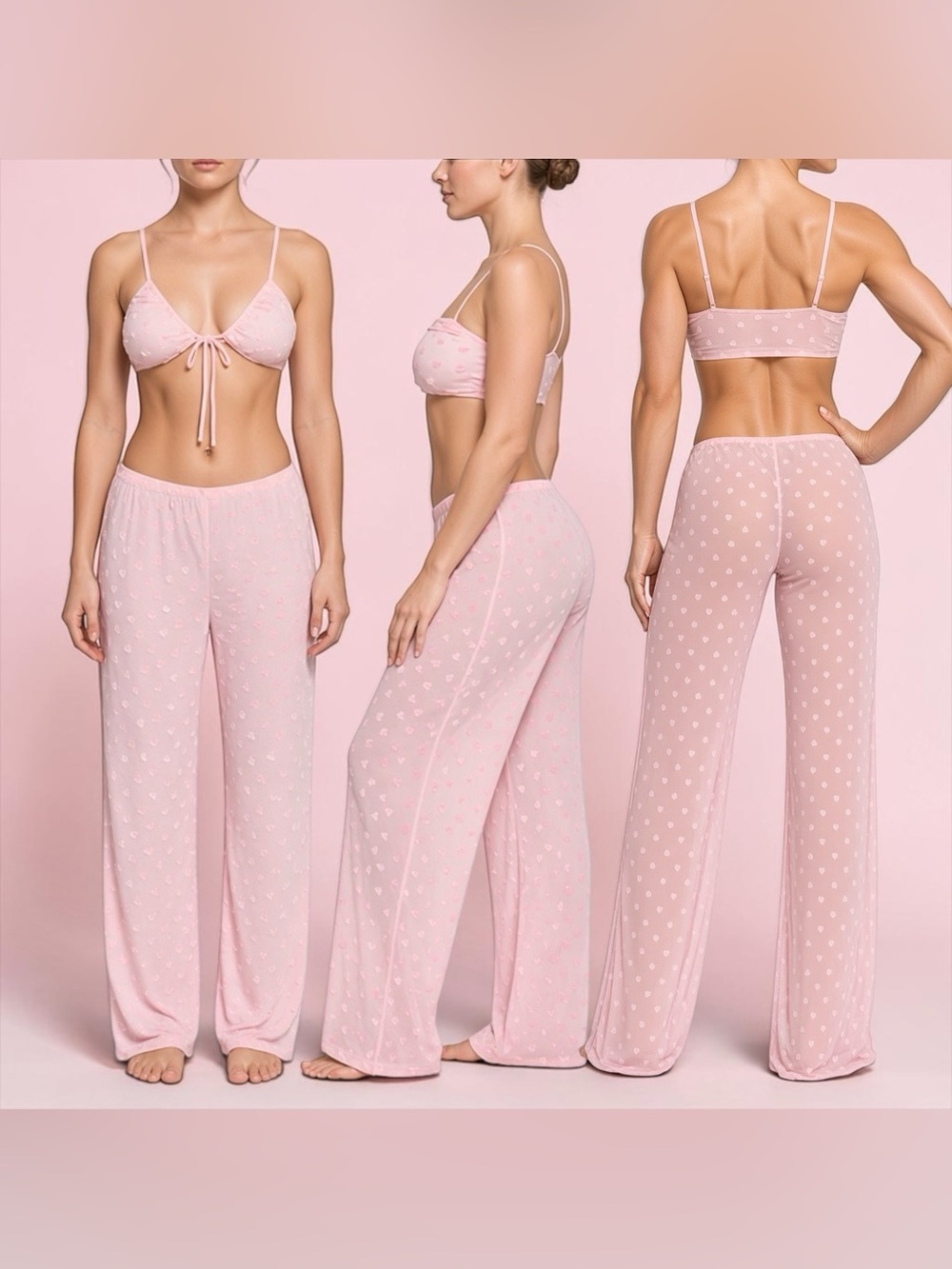 🎀 SKIMS Sheer Velvet Tie Front Bralette & Straight Leg Pants Set | XS | EUC